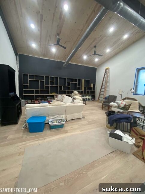 The 20% complete Great Room of The Lodge, awaiting final touches