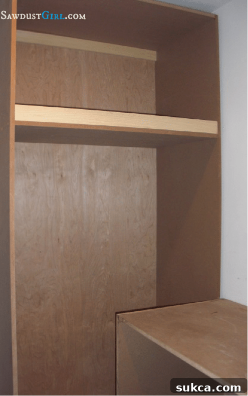 Ava's closet hanging cabinets installed