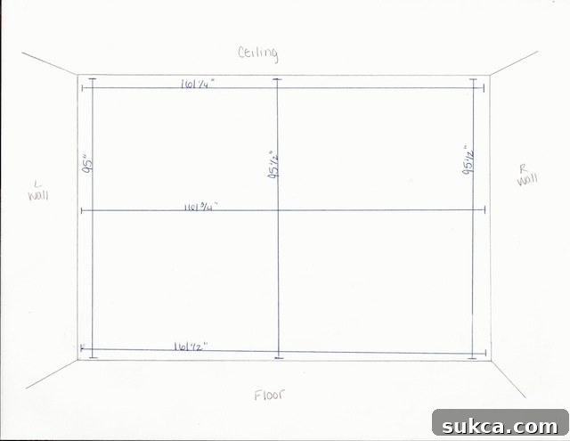 Diagram of Kelly's living room built-in wall dimensions