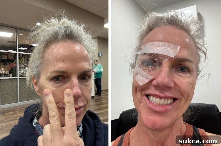 A doctor explaining eye surgery options to a patient, perhaps showing different lens types.