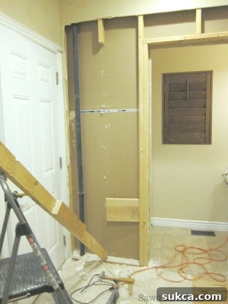 Pocket Door Framing Progress Wall framing removed for pocket door installation