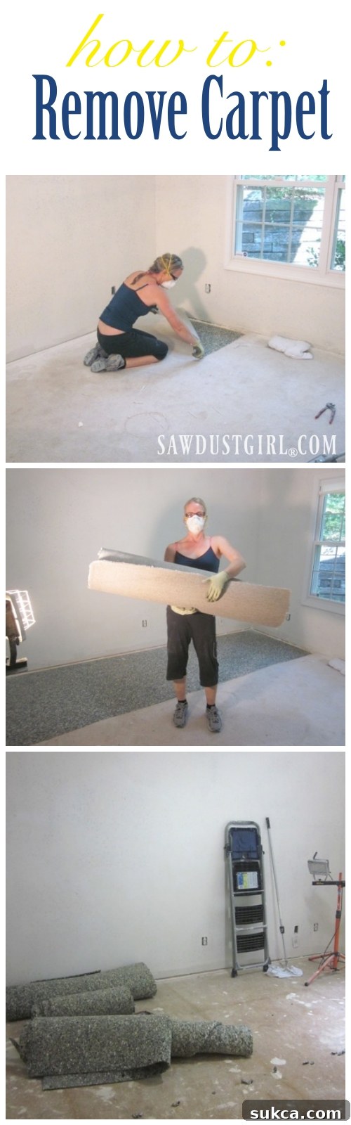 Step-by-step guide on how to remove carpet easily, showing the process for efficient carpet removal in any room.